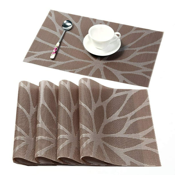Washable Woven Vinyl Placemats Rose Gold Marble Placemats for Dining Table Set of 4 Heatproof Non Slip for Kitchen Table 